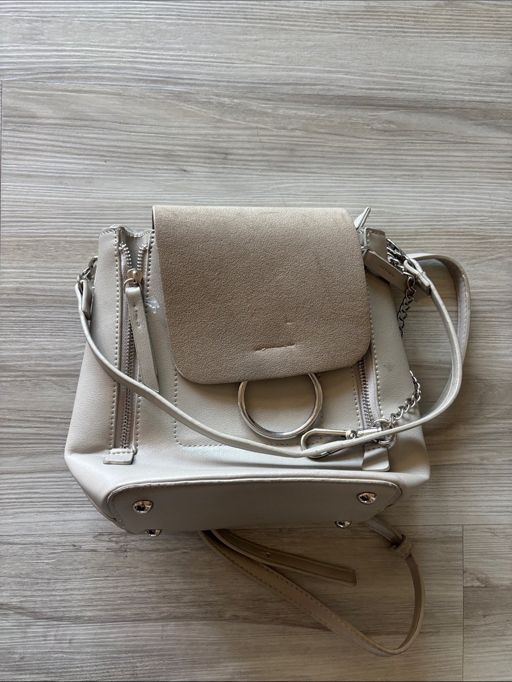 Lulu's Cream Crossbody Satchel with Ring Accent